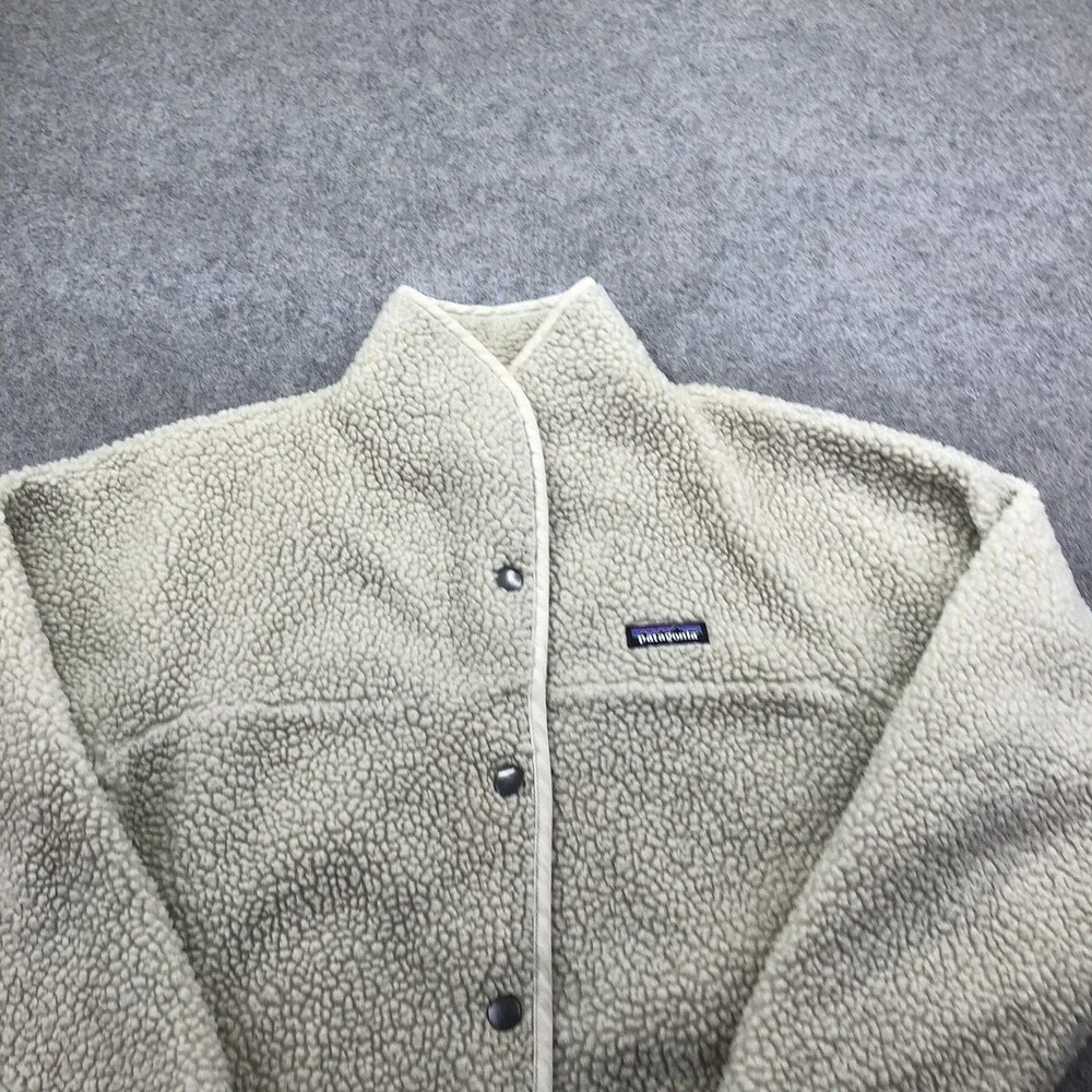 Patagonia Jacket Mens Medium White Sherpa Fleece Snap Bomber Lined Outdoor